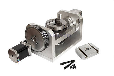 Поворотна вісь для верстата з ЧПУ на ремінному редукторі , патрон К11 100мм, редукція 4 - тая 8:1, 5-та 6:1