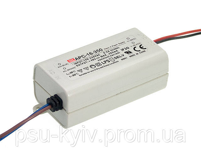 Блок питания Mean Well APC-16-350 Драйвер для светодиодов (LED) 16.8 Вт, 12~48 В, 350 мА (AC/DC Преобразователь)