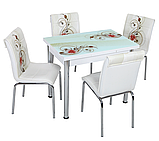 Розкладний стіл обідній кухонний комплект стіл і стільці 3D малюнок 3д "Кремова троянда" ДСП скло 60*90 Лотос-М, фото 5