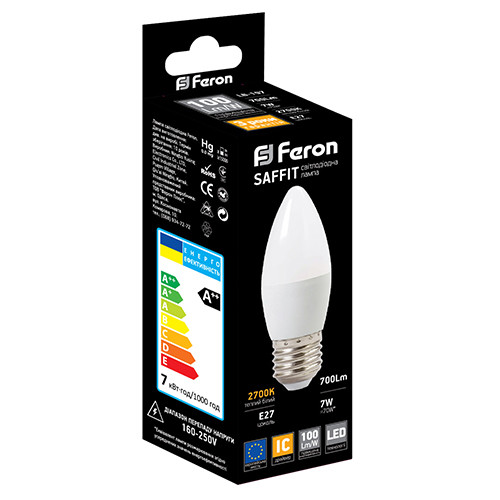 Светодиодная LED лампа "свеча" Feron LB-197 7W SAFFIT Е27 C37 2700K-4000K (в люстру, бра, торшер) 720Lm - фото 2 - id-p555672107