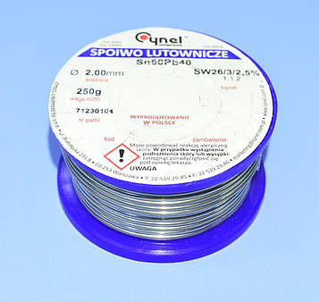 Припій ПОС-60 d2.0мм з флюсом Cynel бухта-0,25кг