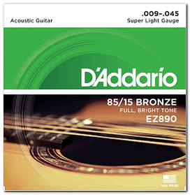 Струны D`ADDARIO EZ890 BRONZE SUPER LIGHT 9-45