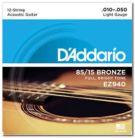 Струни D`ADDARIO EZ940 BRONZE MEDIUM 12 STRINGS 10-50