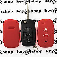Чехол (красный, силиконовый) для выкидного ключа Audi (Ауди) 3 кнопки