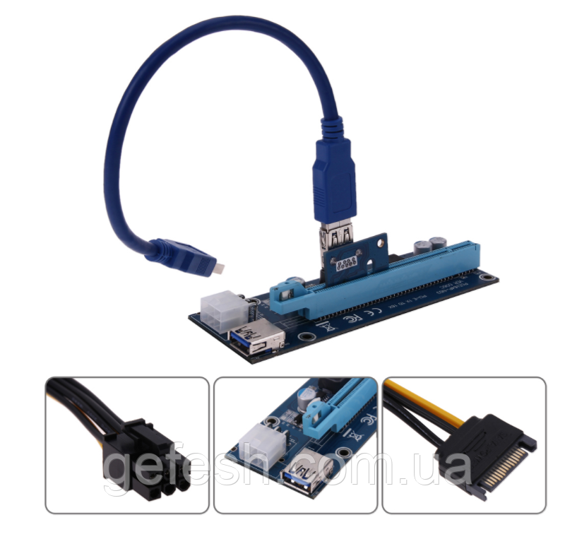 Райзер USB 3.0 PCI-E Express Riser 1X - 16X для видеокарт 60 см - фото 2 - id-p556199378