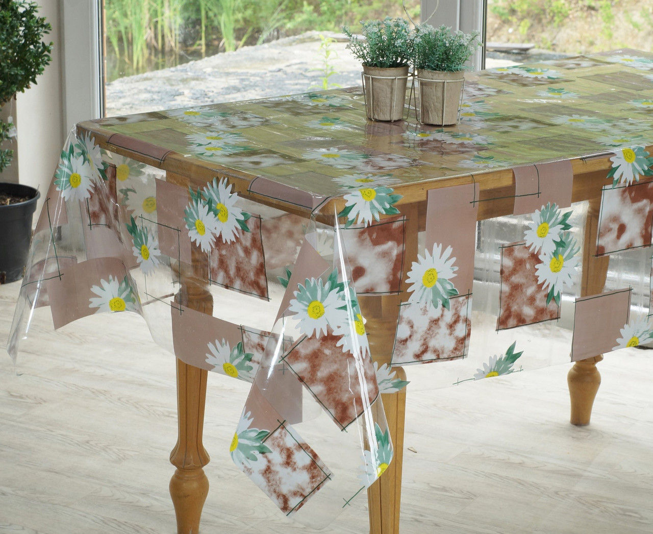 Клейонка силіконова напівпрозора з ромашками