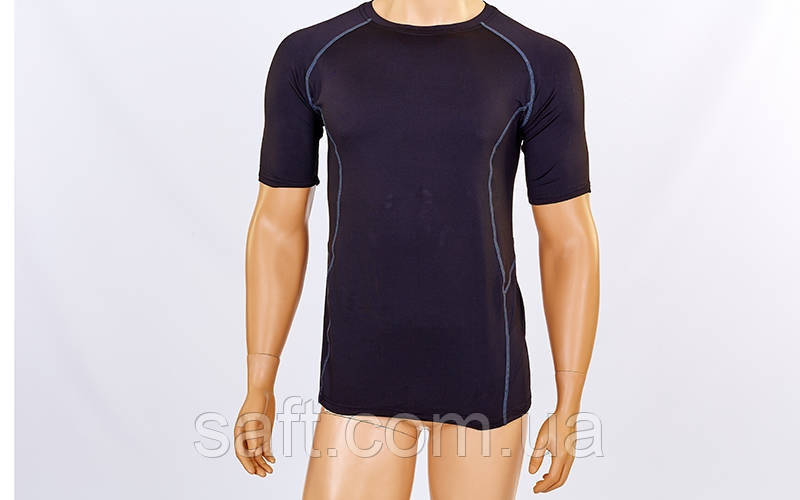 Компрессионная мужская футболка с коротким рукавом (лайкра, L-3XL (46-54), черный-серый) - фото 1 - id-p556236369