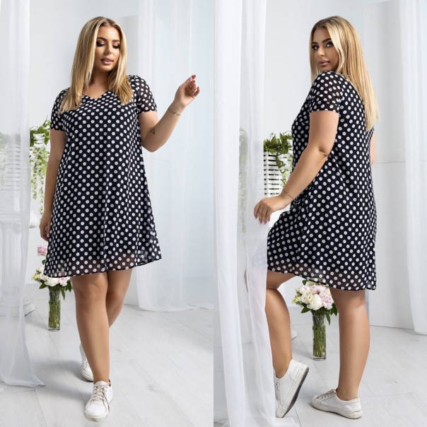 

Красивое летнее платье в горох батал больших размеров с поясом