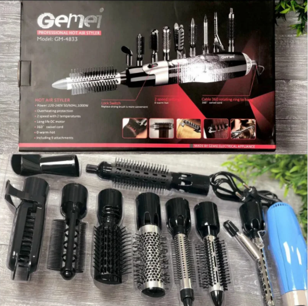 

Воздушный стайлер для волос 10 в 1 Gemei GM-4833 Фен-щетка для укладки волос