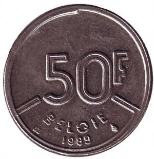 

Монета 50 франков. 1987-1993 год, Бельгия. (Belgie)