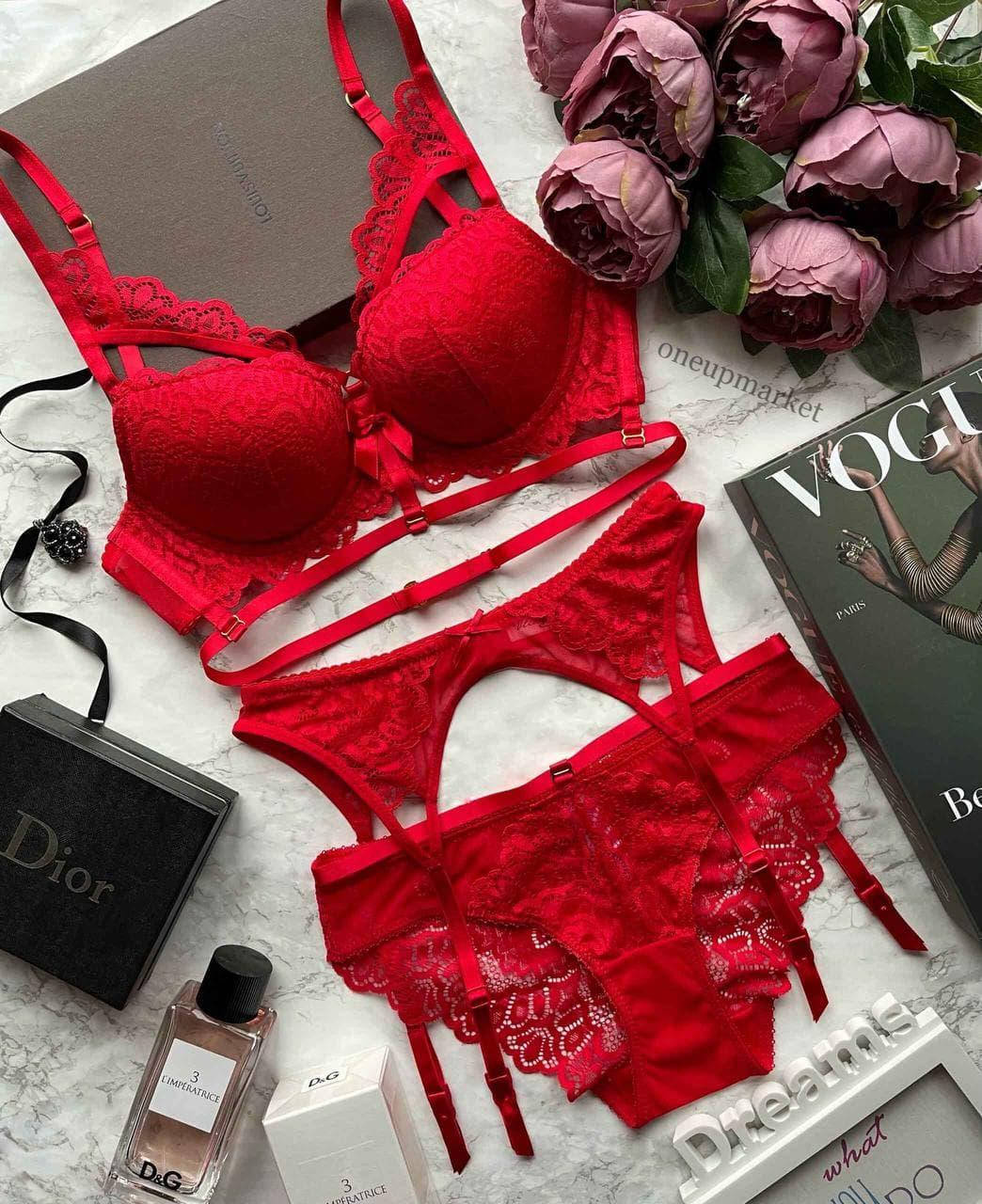 

Женское нижнее белье с кружевом комплект красный бюстгальтер + трусики