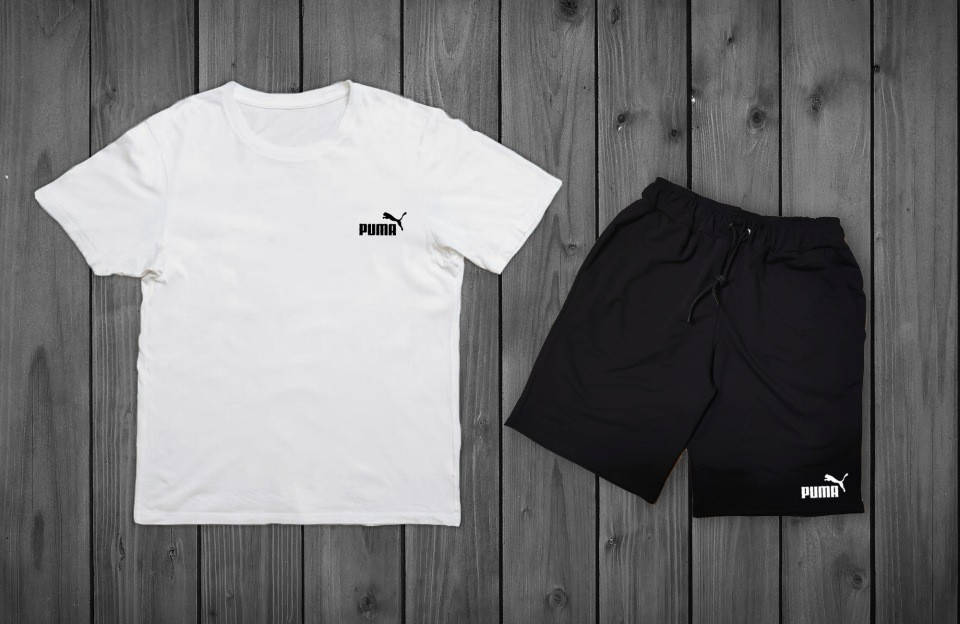 

Летний комплект Puma Белая футболка черные шорты XL