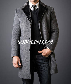 Пальто чоловіче з норковим коміром, всередині хутро бобра, довжина 110 см