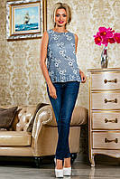 Модная блуза с цветочным принтом из батиста без рукавов 42-48 размер