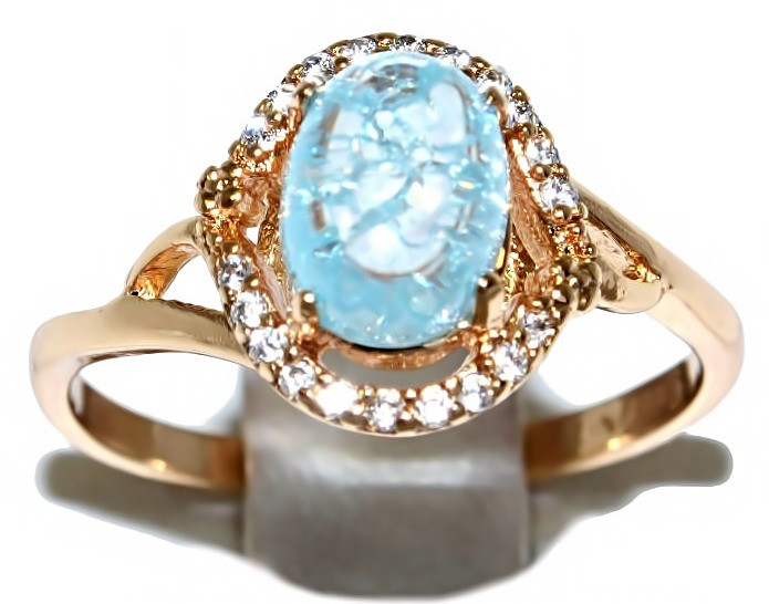 Каблучка ХР. Позолота 18К. Камені: білий циркон та бірюзовий кристал. Є: 17р 18р