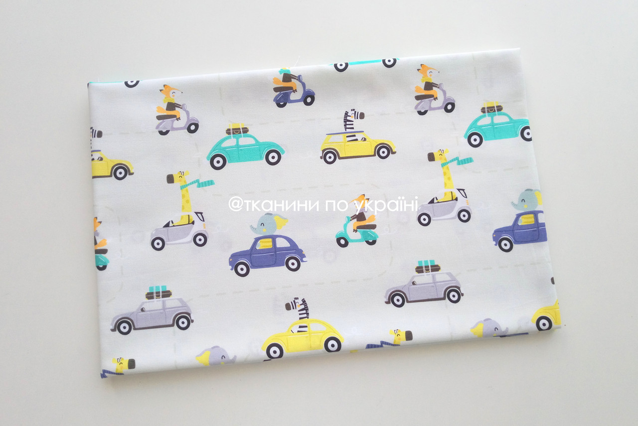 Преміумбавовна Звірята на машинках ОСТАТОК 0,5 м + 50 * 75, фото 1