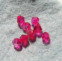 Бусіна скляна, 4х4 мм, біконус, яскраво-рожева