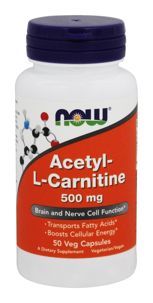 Ацетил-L-Карнітін, Acetyl-L-Carnitine, Now Foods, 500 мг, 50 вегетаріанських капсул