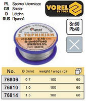 Припой с флюсом Польша Sn60/Pb40 проволока катушка Ø=0,7 мм 100 г VOREL-76806