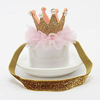 Повязка - корона детская на резинке коронка золотая для волос диадема повязочка аксессуары для волос