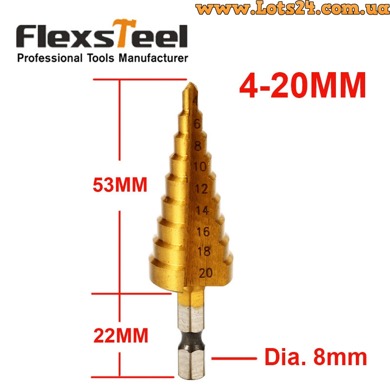 Ступенчатое шаговое сверло HSS 4-20мм пирамидальное конусное елочка коническое универсальное по металлу - фото 2 - id-p365909221