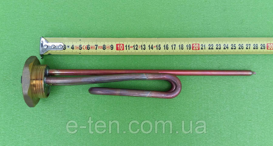 Тен мідний гнутий 1500W до бойлера, різьба 1¼" (Ø42мм), під анод М6, фото 1