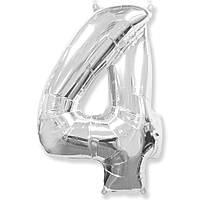 Фольгований шар  Flexmetal (Іспанія) цифра 4 Срібна 40" (95 см)