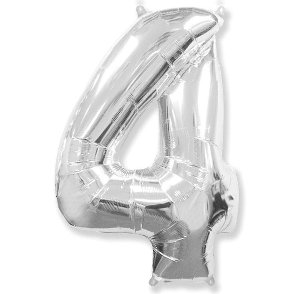 Фольгований шар Flexmetal (Іспанія) цифра 4 Срібна 40" (95 см)
