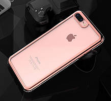 Прозорий силіконовий чохол з рожевим обідком і камінням Сваровські для Iphone 7+/8+ 5.5 дюйма