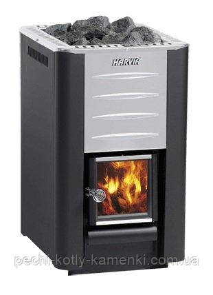 Дровяна каменка Harvia 26 Pro в лазню або сауну без виносу зі склом, фото 1