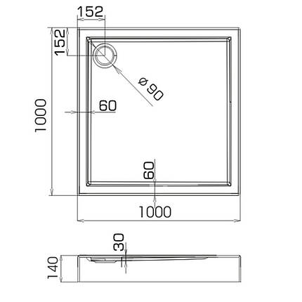 Квадратний душовий піддон Competia 100х100х14, фото 2