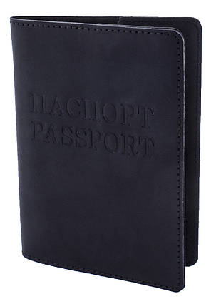 Обкладинка для паспорта VIP (антик чорний) тиснення "ПАСПОРТ&PASSPORT", фото 1