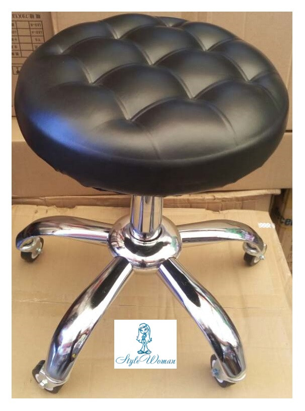 Стілець майстра без спинки на коліщатках м'який зі шкірозамінника чорний