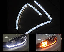 New ДХО з поворотами Crystal LED DRL + Flowing Turning Light ЯРЧЕ на 80%, фото 2