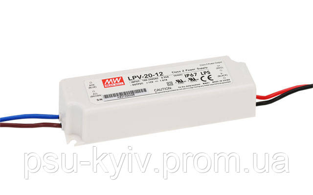 Блок живлення Mean Well LPV-20-12 Драйвер для світлодіодів (LED) 20 Вт, 12 В, 1.67 А (AC/DC Перетворювач)