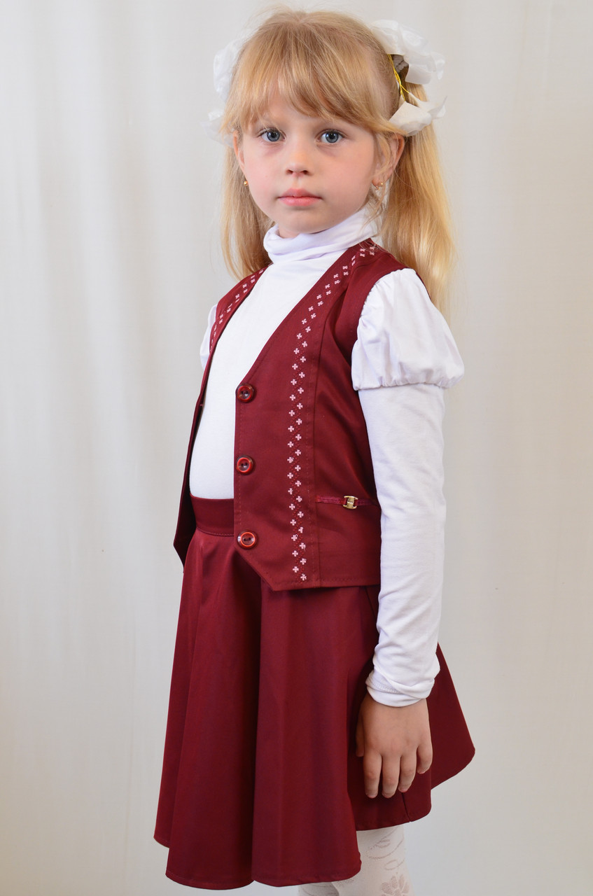 Детский школьный бордовый костюм - юбка и жилетка 116-122 - фото 5 - id-p557598406