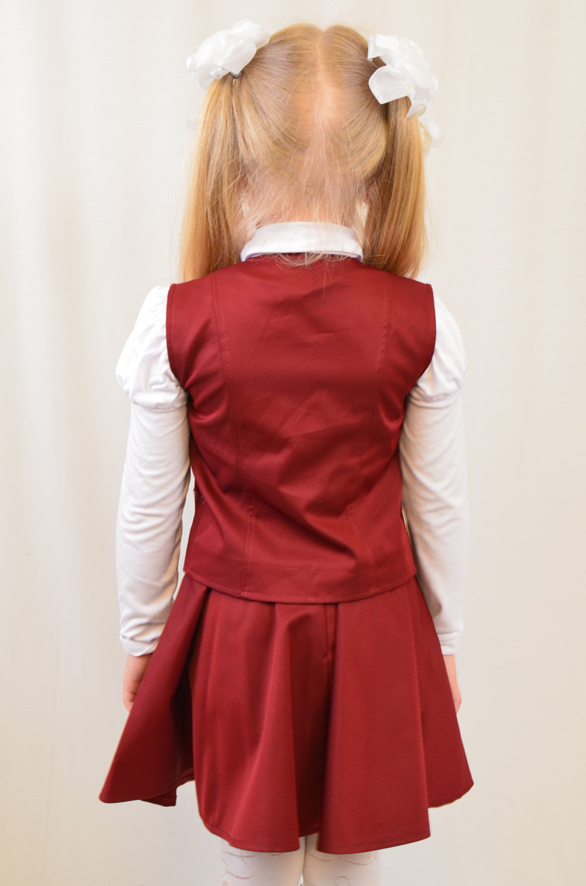 Детский школьный бордовый костюм - юбка и жилетка 116-122 - фото 6 - id-p557598406