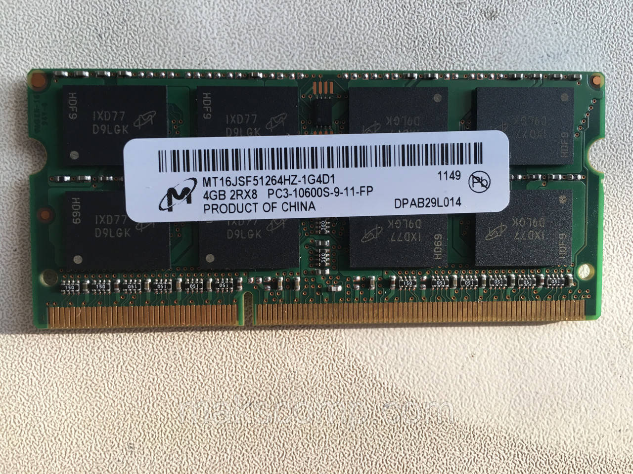 Пам'ять Micron 4Gb So-DIMM PC3-10600S DDR3-1333 1.5 v (MT16JSF51264HZ-1G4D1)