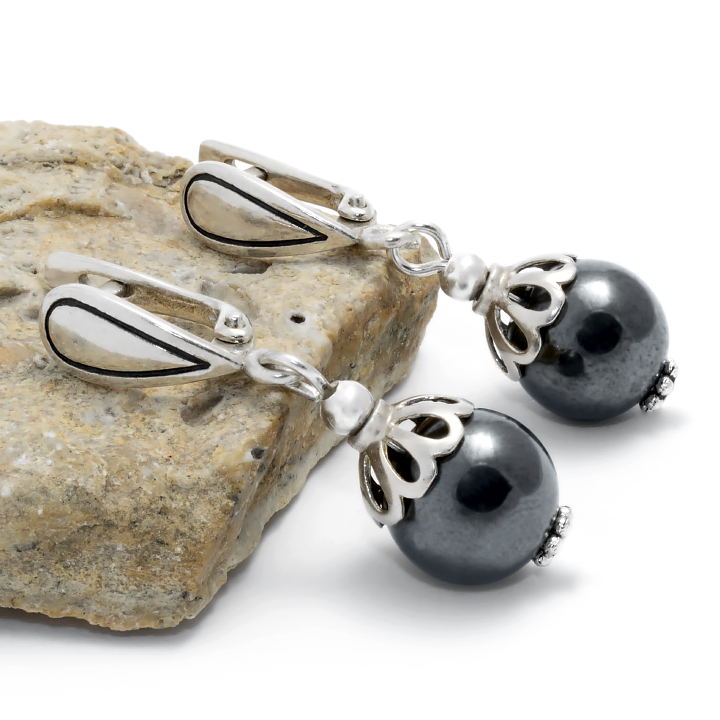 Гематит, Ø10 мм.; срібло, сережки, 220СРГ, фото 1