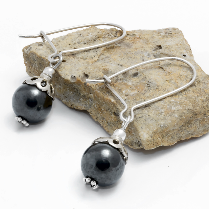 Гематит, Ø10 мм.; срібло, сережки, 221СРГ, фото 1