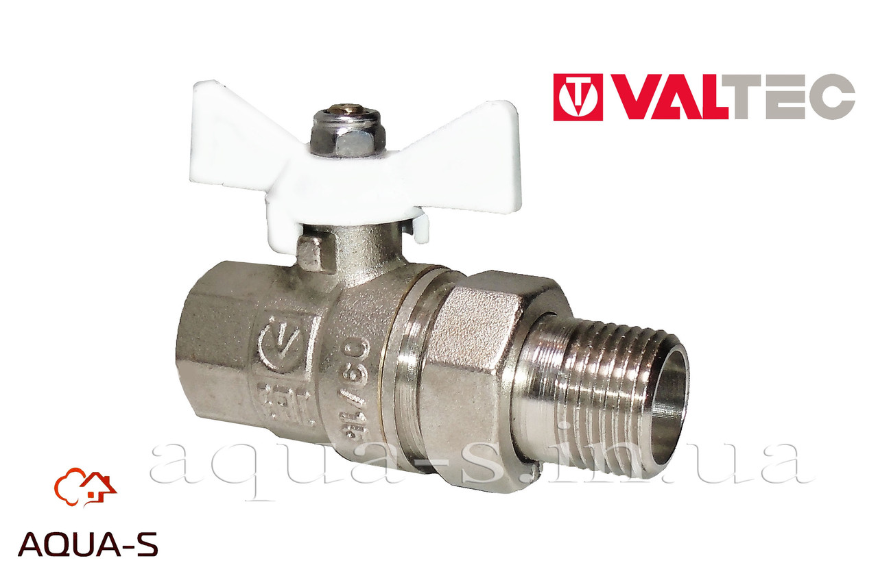 Кран із напівсгоном Valtec DN 1/2" (PN 40) з білою ручкою (Італія) VT.227.NW.04, фото 1
