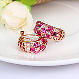 Позолочені сережки жіночі з рожевими стразами, фото 4