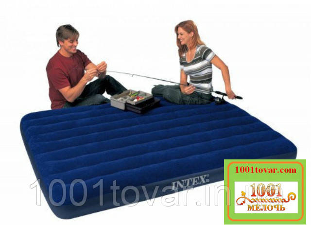 Полуторний надувний матрац Intex 68758 Classic Downy Bed, розмір 137х191х22 див., без насоса, фото 1