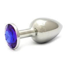 Велика анальна пробка L із синім каменем у чохлі 4*8.5 см Металева