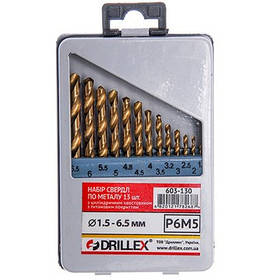 Набір свердел по металу Р6М5 13шт. титан 1,5-6,5 мм Drillex НСВ1306Т