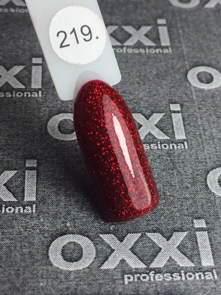 Гель-лак Oxxi 219 (червоно-бордовий, з блискітками), 10 мл, фото 1