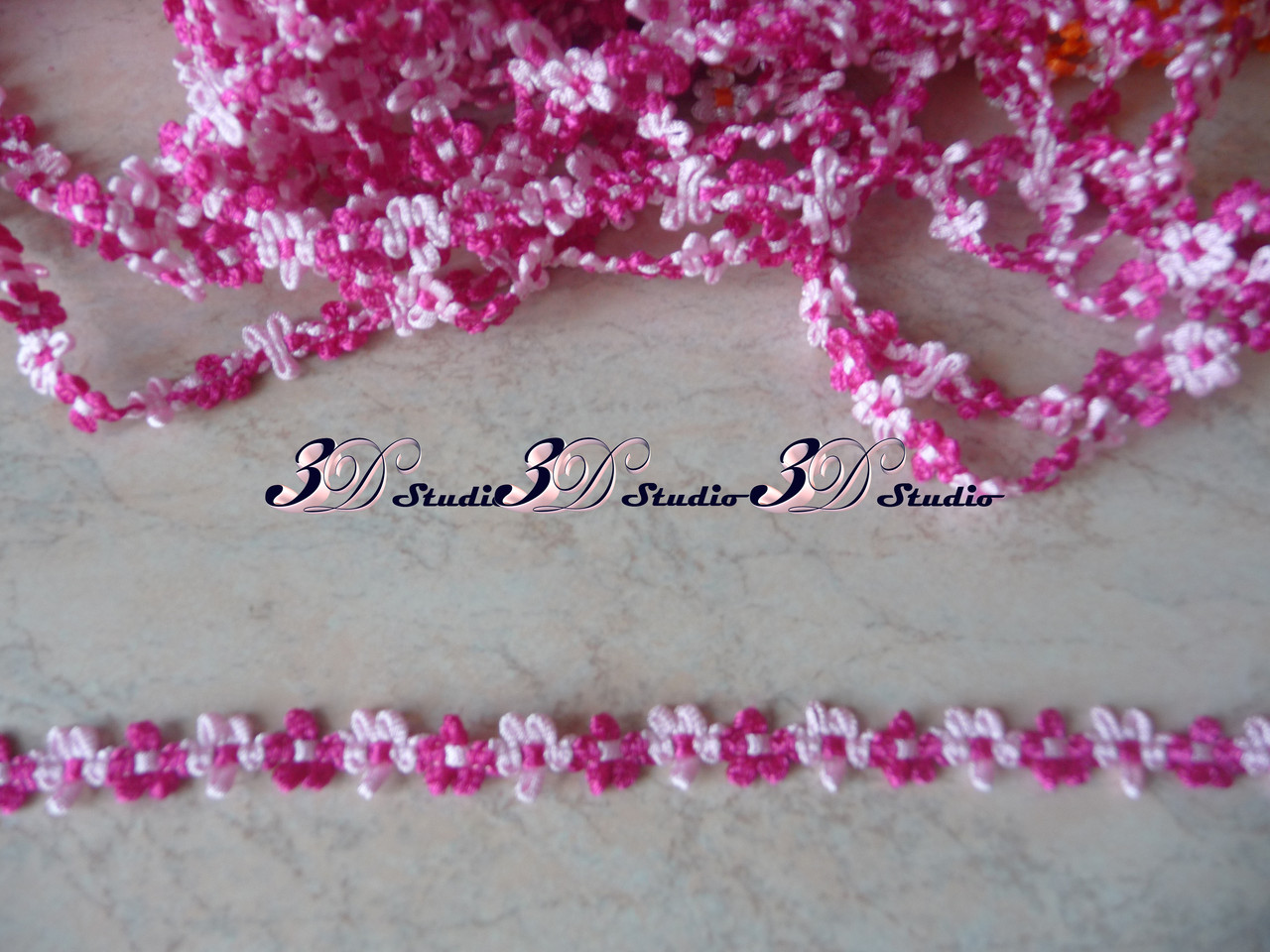 Тасьма квіткова темно-рожева зі світло-рожевою ширина 13 мм, фото 1