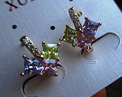 Позолоченые сережки з кольоровими фианитом "Конюшина" від студії LadyStyle.Biz