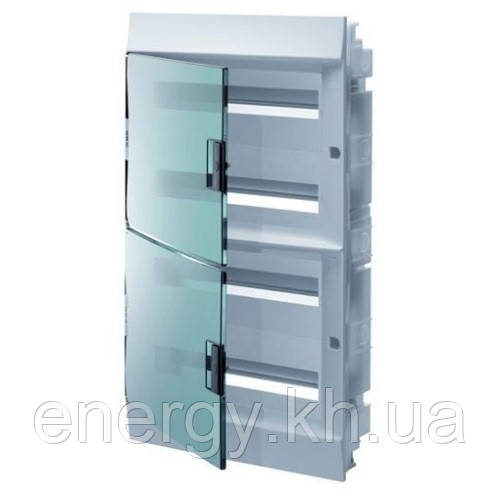 ABB Mistral 41. Щит на 72 (4х18) модуля внутрішньої установки з N/PE клемами, прозора зелена двері