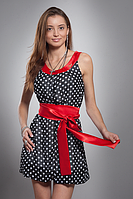 Воздушное летнее шифоновое женское платье с атласным поясом 42-46